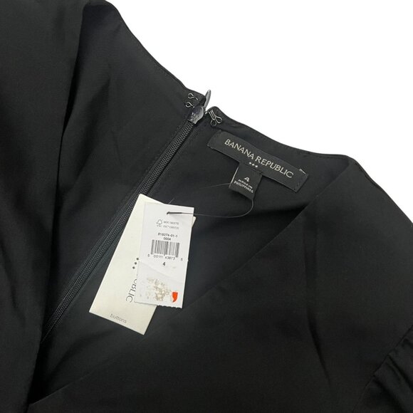 Banana Republic Babydoll Twist Front Midi Dress Black 4 Whimsygoth Dark Romantic - Picture 6 of 11